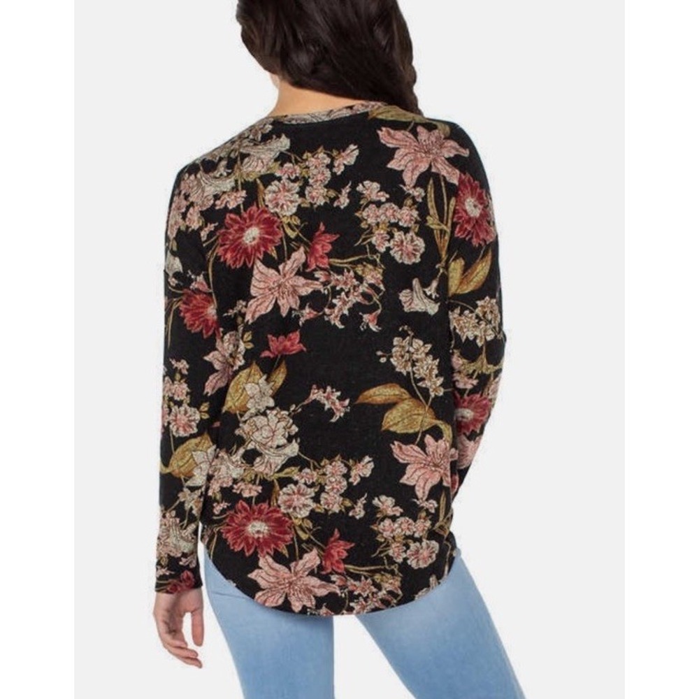 Well Worn‎ Size L Soft V-Neck Black Floral Sweater Long Sleeve Fall - Picture 8 of 8
